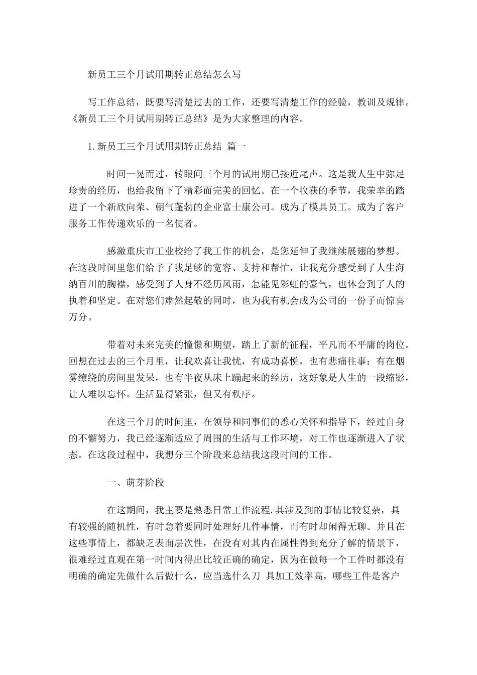 新员工三个月试用期转正总结怎么写.docx_第1页
