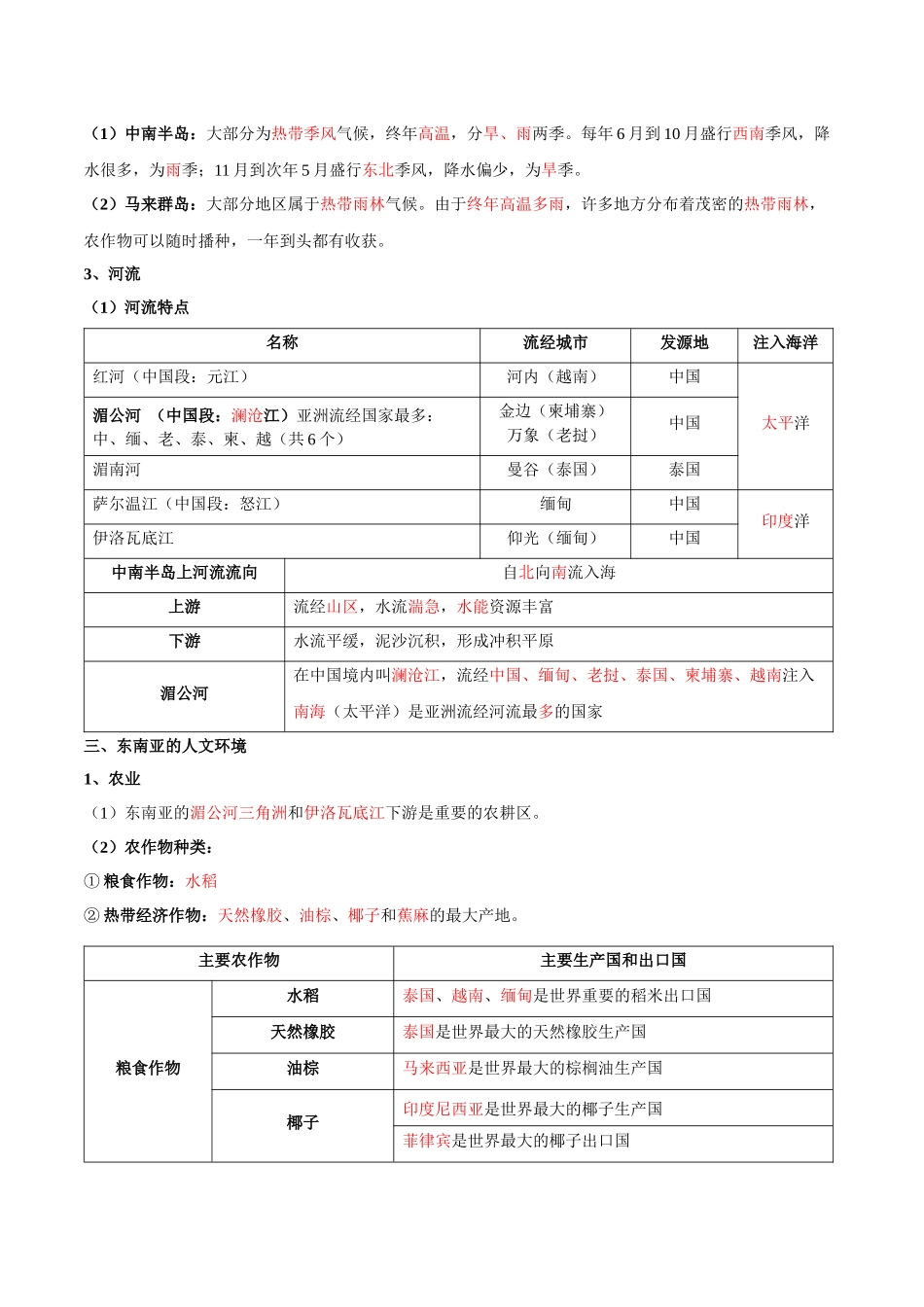 【初中地理】备战2023年中考地理一轮复习-专题10  东南亚和南亚（晨读晚默）（晨读版）.docx_第3页