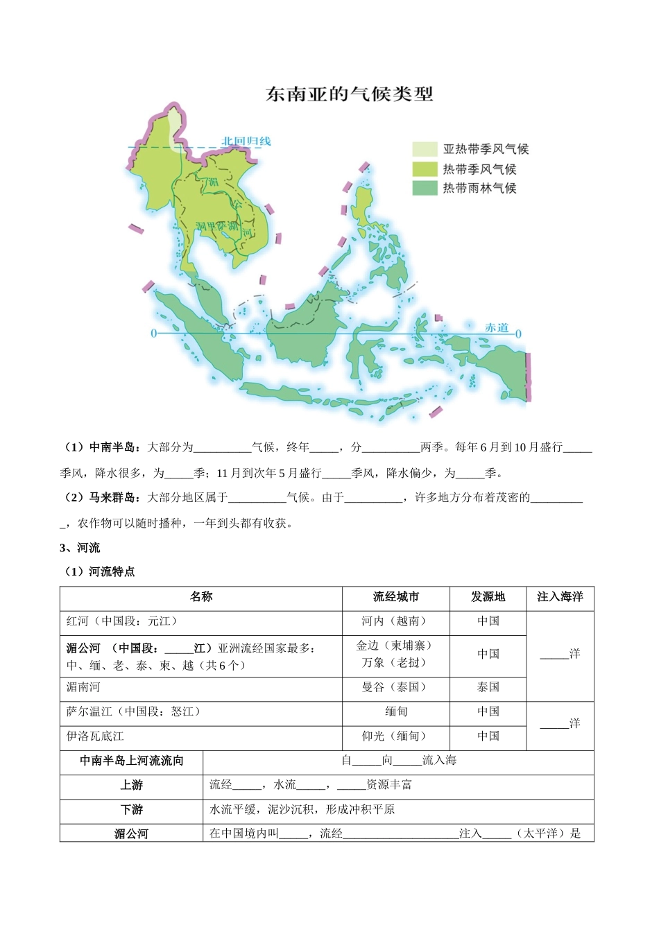 【初中地理】备战2023年中考地理一轮复习-专题10  东南亚和南亚（晨读晚默）（晚默版）.docx_第3页