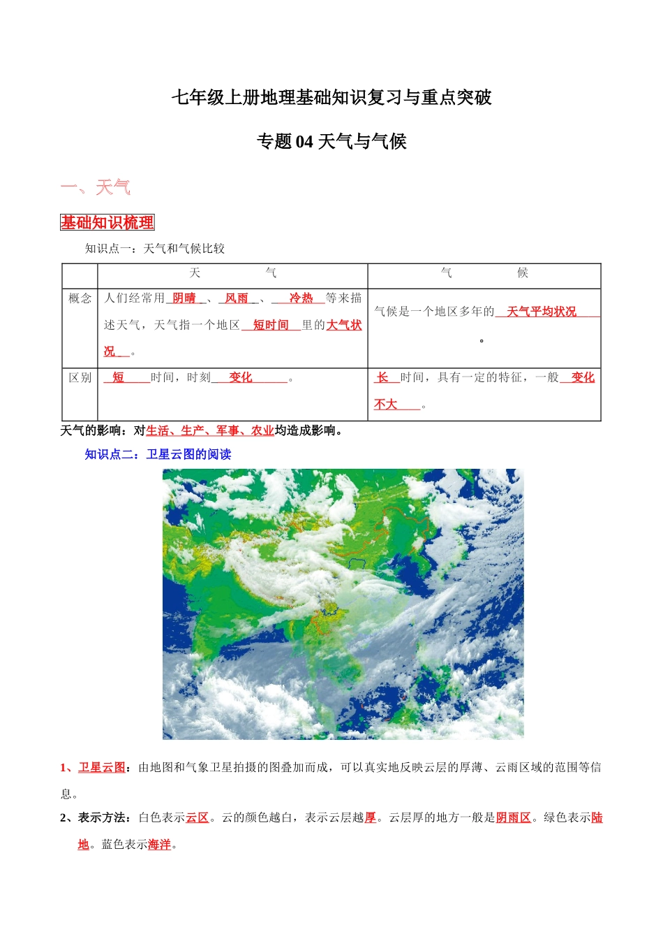 【中考地理】考前背诵知识手册-专题04 天气与气候.doc_第1页