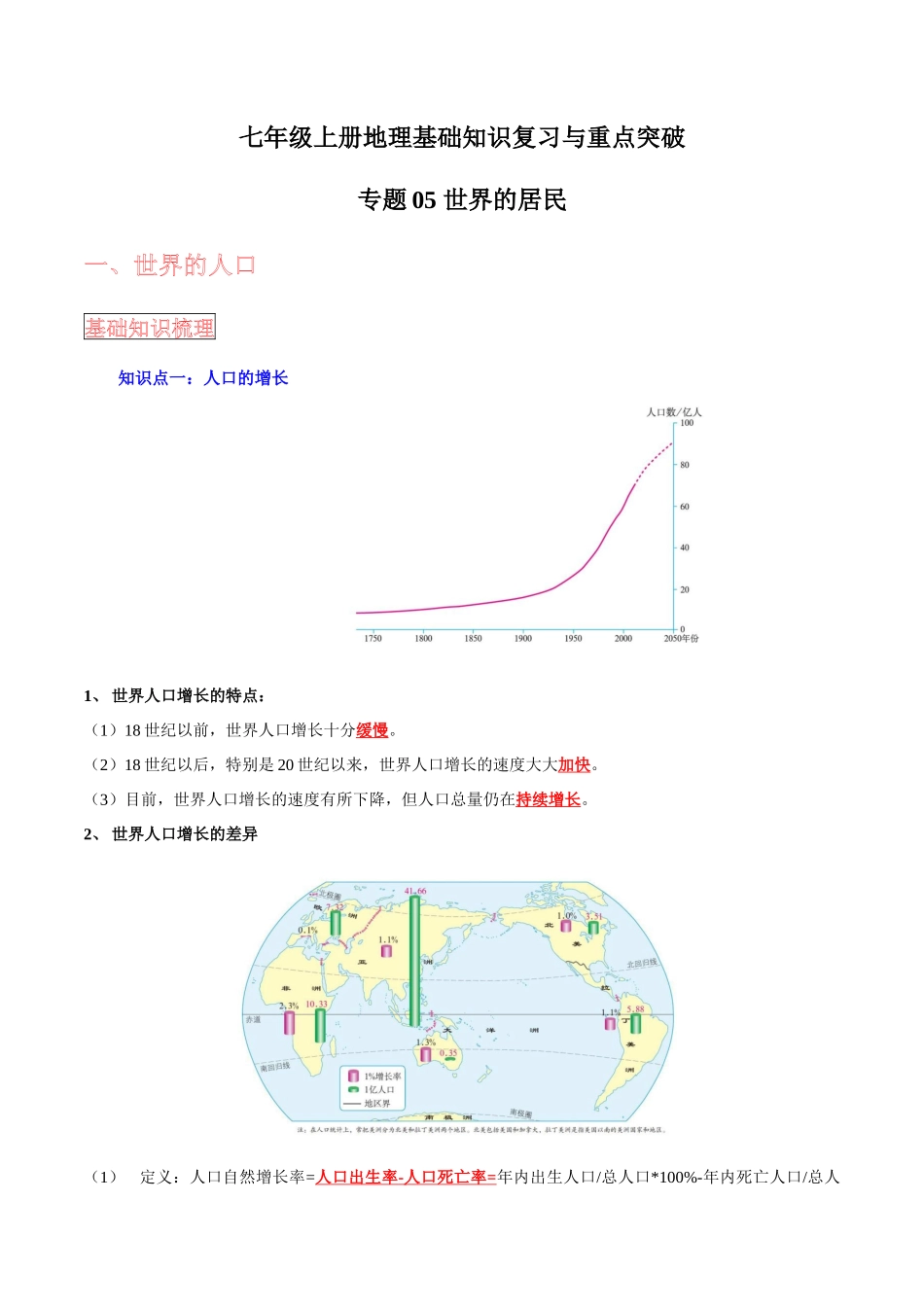 【中考地理】考前背诵知识手册-专题05 世界的居民.docx_第1页