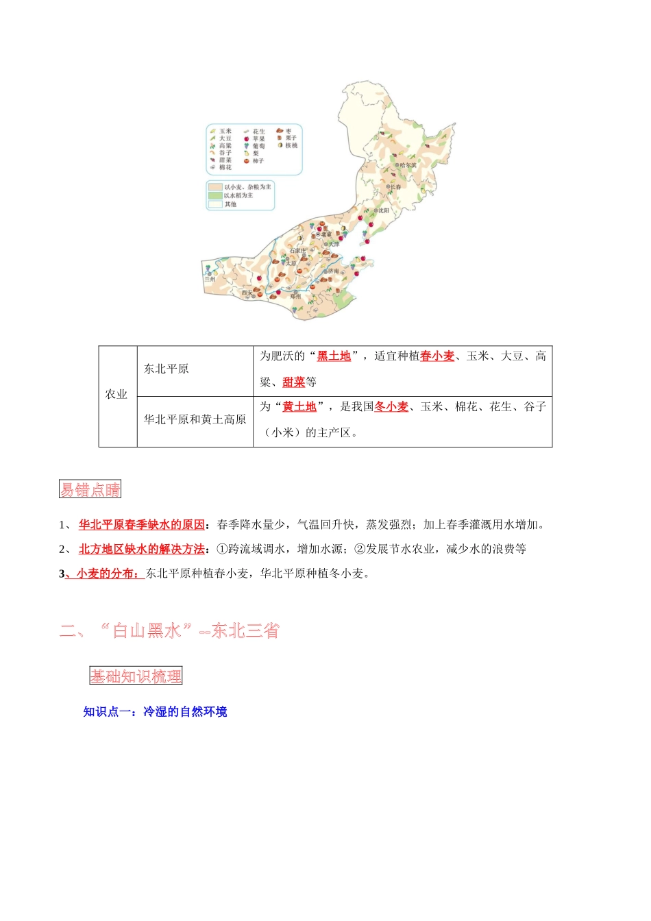 【中考地理】考前背诵知识手册-专题15 北方地区.docx_第2页