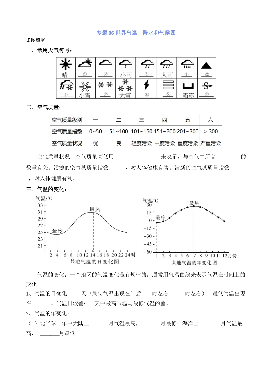 【中考地理】中考专项复习（2024年）-专题06 世界气温、降水和气候图.docx_第1页