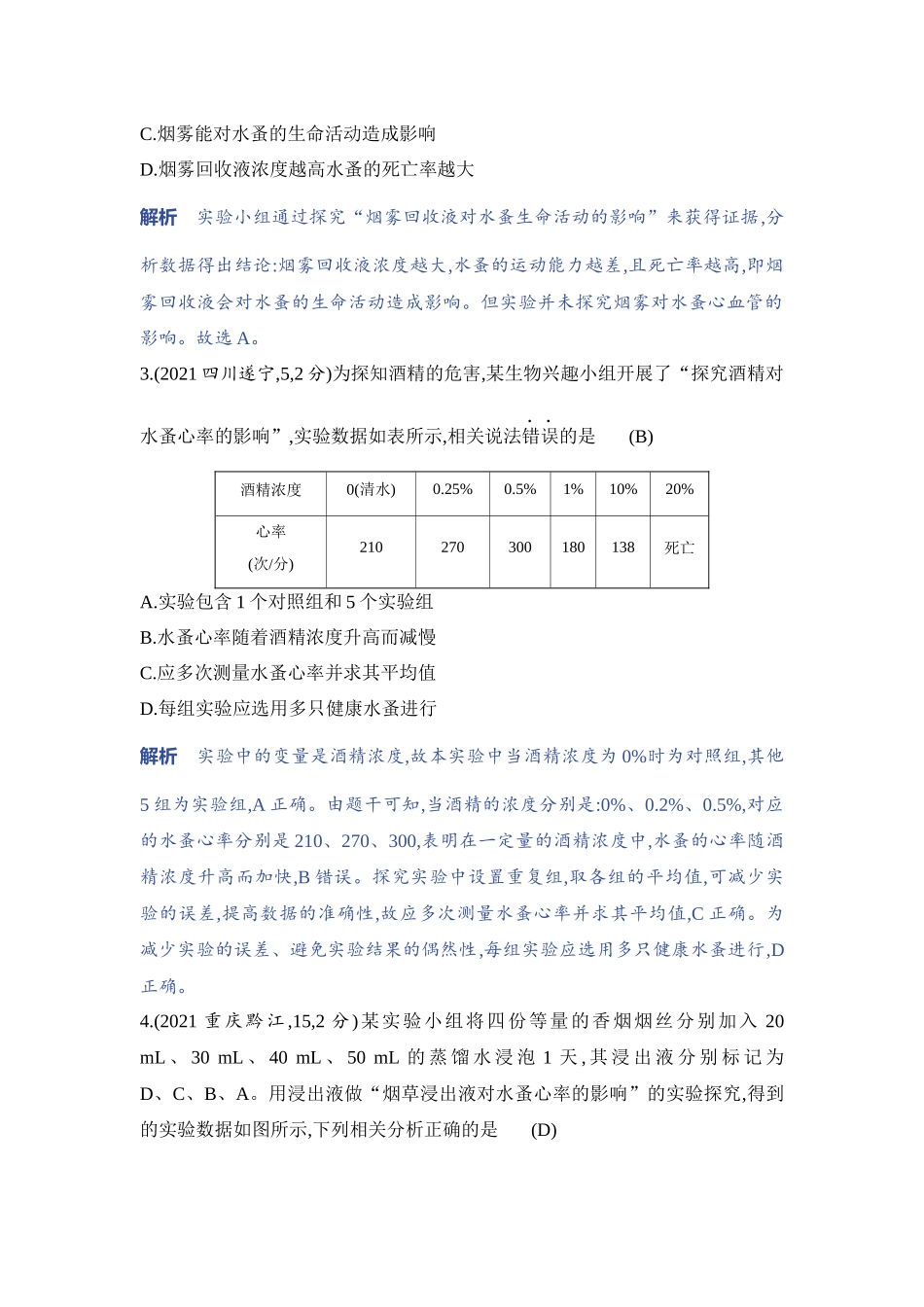 【中考生物】2023年5年中考3年模拟专题复习资料-实验突破十　探究酒精或烟草浸出液对水蚤心率的影响.docx_第2页