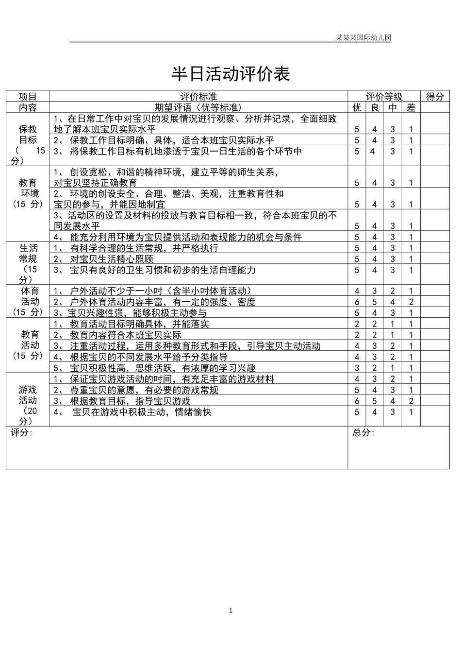 幼儿园半日活动评价表.docx_第1页