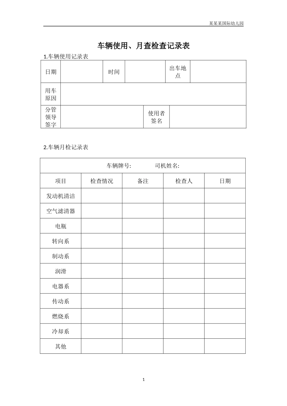 幼儿园车辆使用、月查检查记录表.docx_第1页