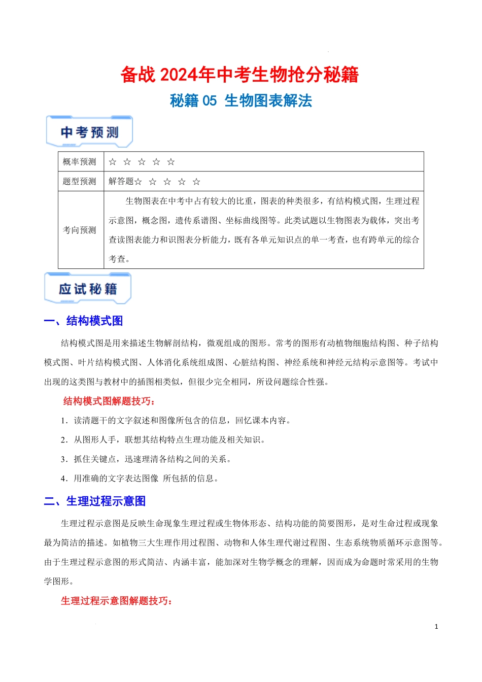 【中考生物】2024中考生物9大提分秘籍05 生物图表解法 .pdf_第1页