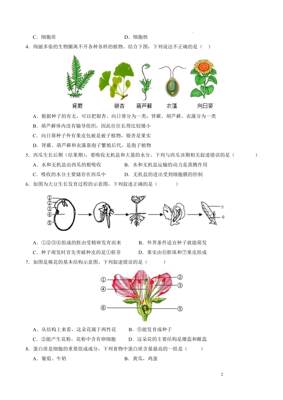 【中考生物】模拟检测卷2024年中考生物二轮复习检测卷（全国通用）.pdf_第2页