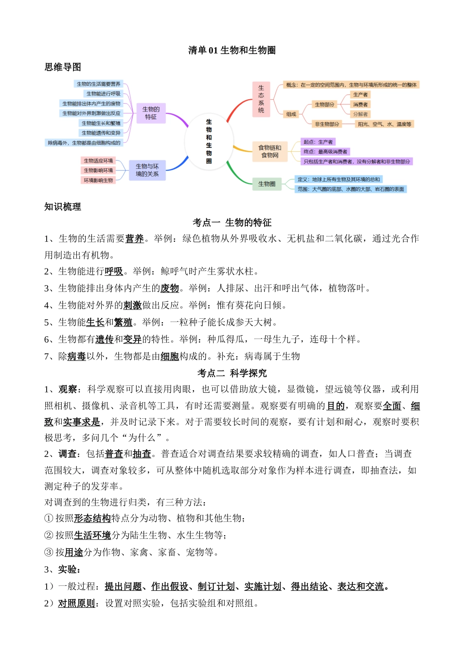 【中考生物】一轮复习知识清单-清单01 生物和生物圈（6大考点+5大高频命题点）.docx_第1页