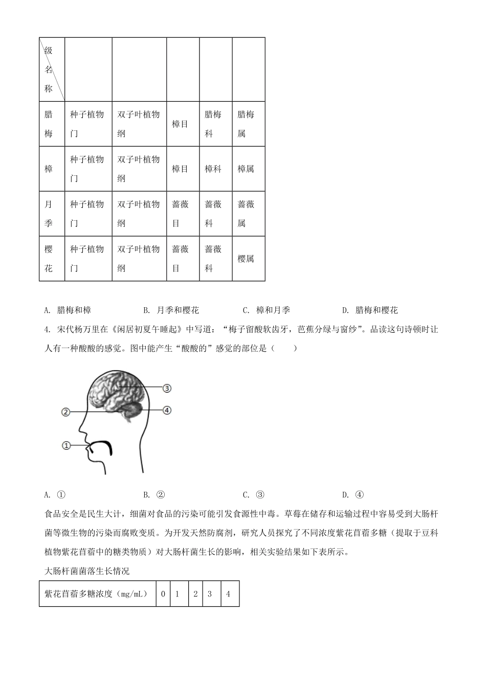 2024年湖北中考生物试题及答案.pdf_第2页
