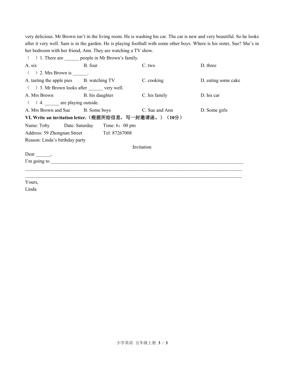 外研社版三年级起点小学英语五年级上册Unit5单元测试03含答案解析.pdf_第3页