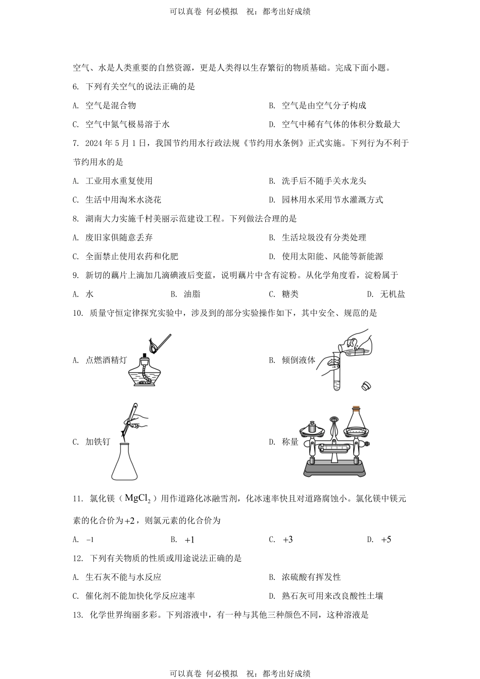 2024年湖南邵阳中考化学试题及答案.pdf_第2页