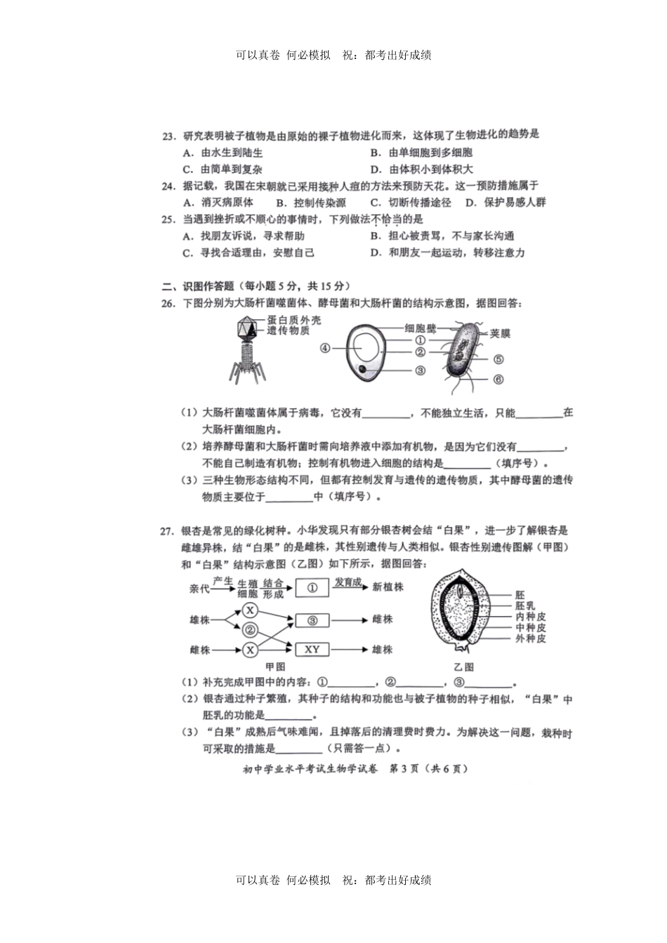 2024年湖南长沙中考生物真题及答案.pdf_第3页