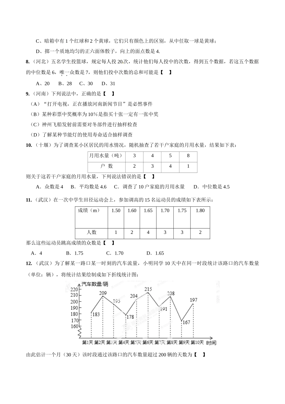 2014年中考数学试题分项版解析汇编-专题12 统计概率问题（原卷板）.doc_第2页