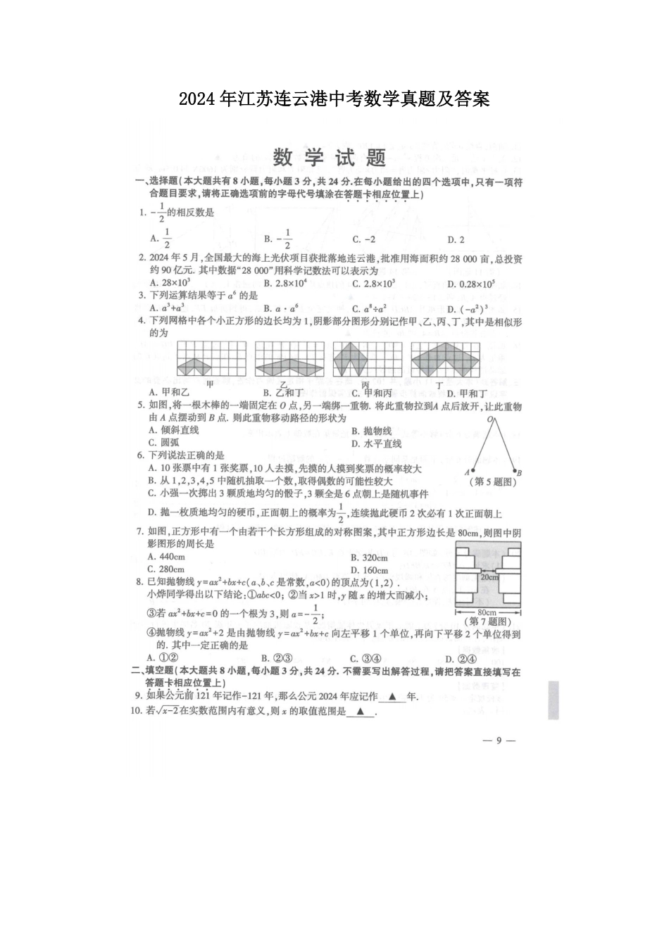 2024年江苏连云港中考数学真题及答案.pdf_第1页