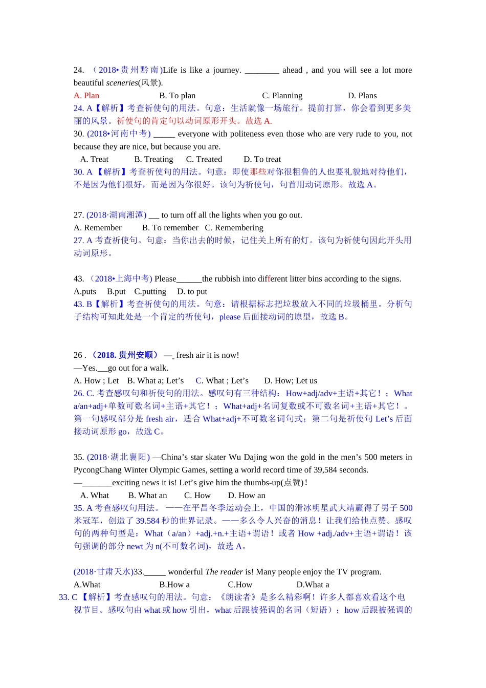 2018年中考英语试题分类汇编：精讲15 祈使句和感叹句.doc_第1页