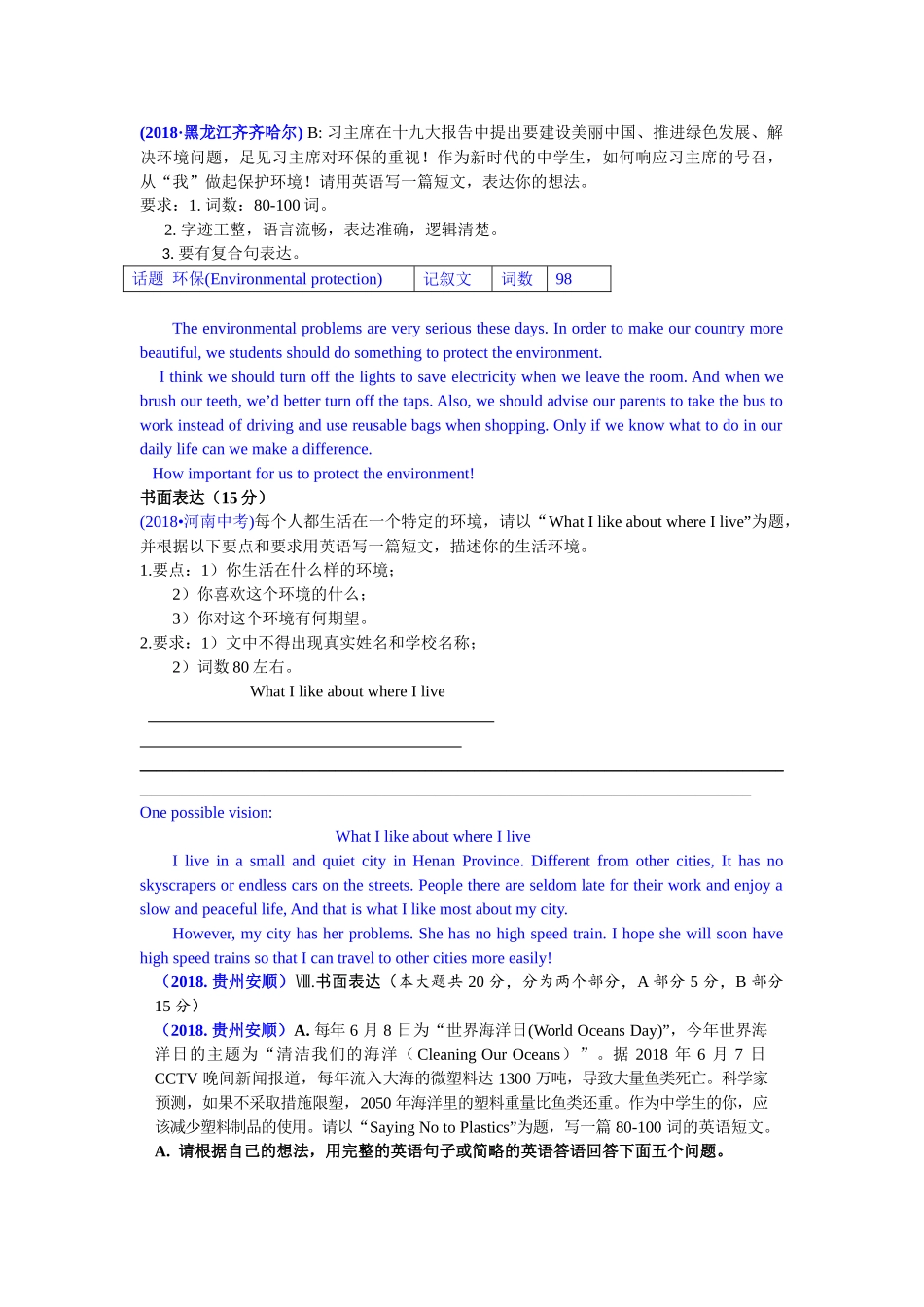 2018年中考英语试题分类汇编：精讲一、话题作文.doc_第1页
