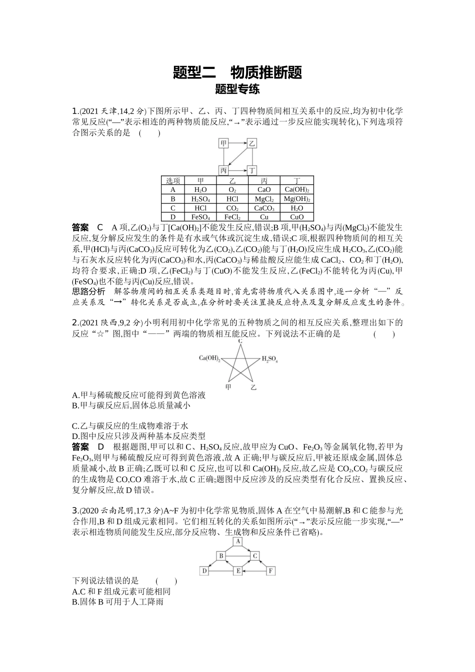 2022版全国版中考化学5 3中考总复习17_17-题型二　物质推断题.docx_第1页