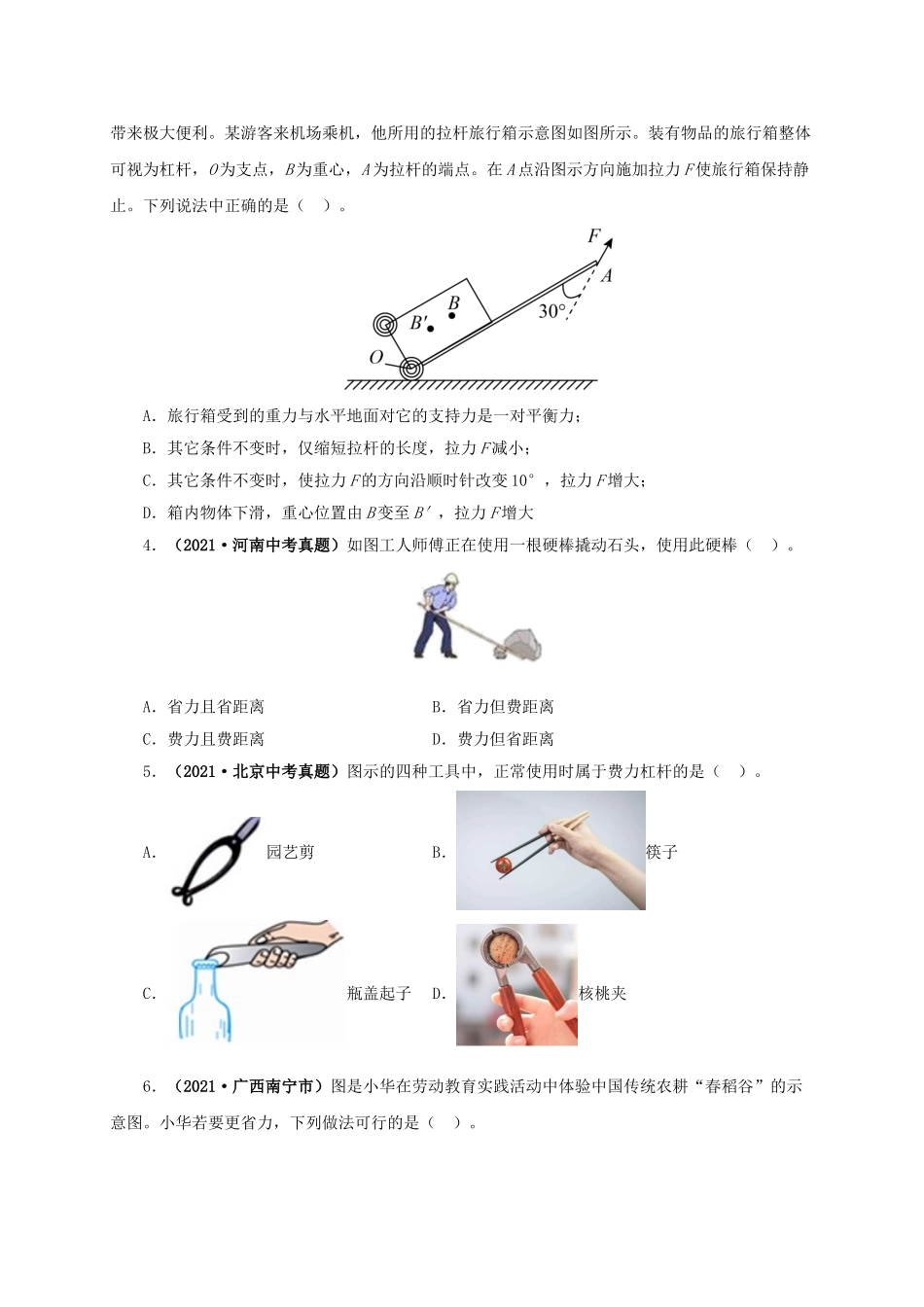 2024中考物理基础知识梳理专题10  简单机械（原卷版）.doc_第2页