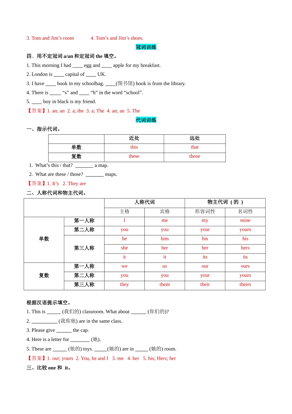 第01讲 语法综合回顾（名词、冠词、代词）& Unit 1-Unit 3核心词句回顾（解析版）.docx_第2页