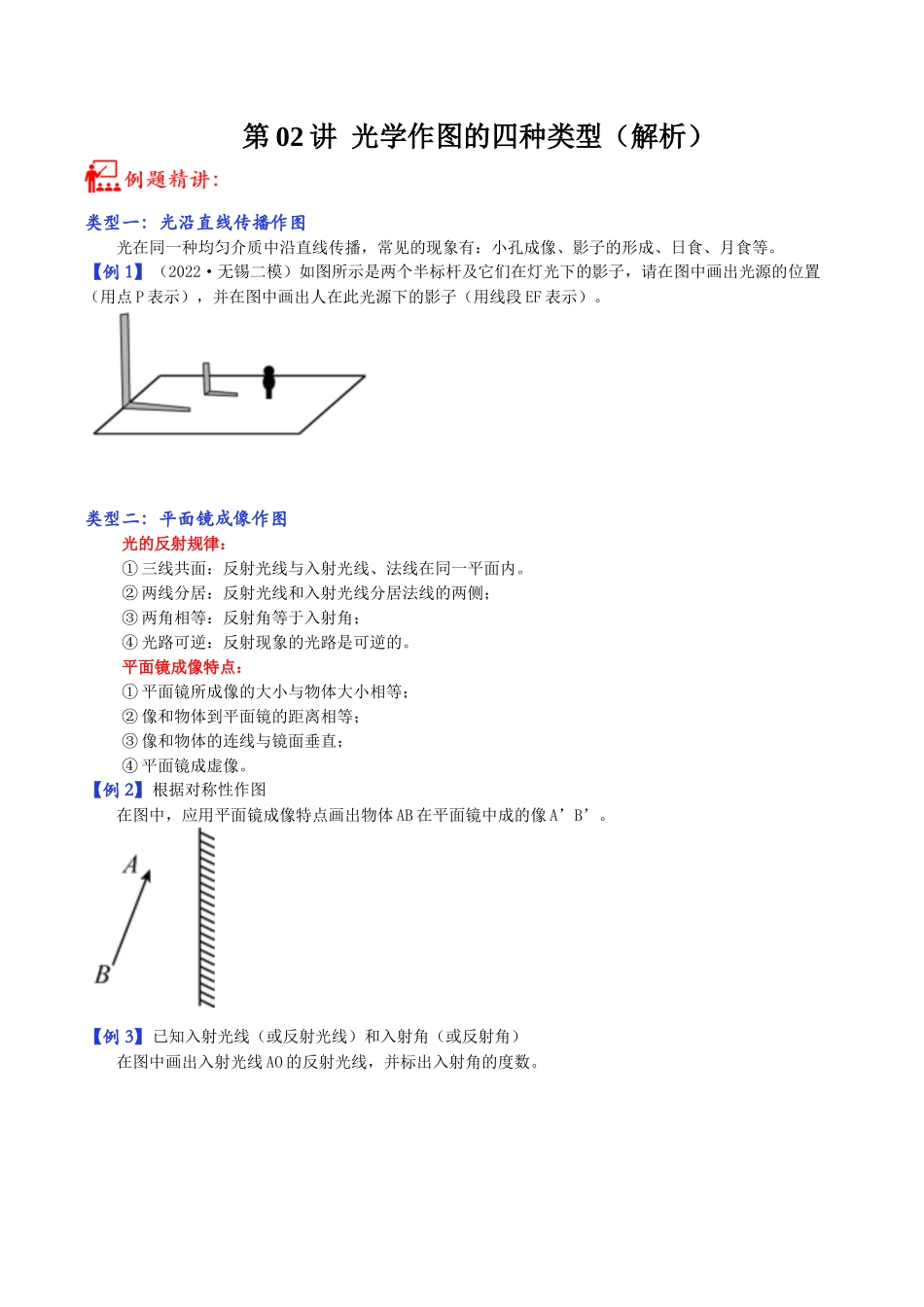 第02讲 光学作图的四种类型-2023年中考物理重点核心知识点专题讲练（全国通用）（原卷版）.docx_第1页