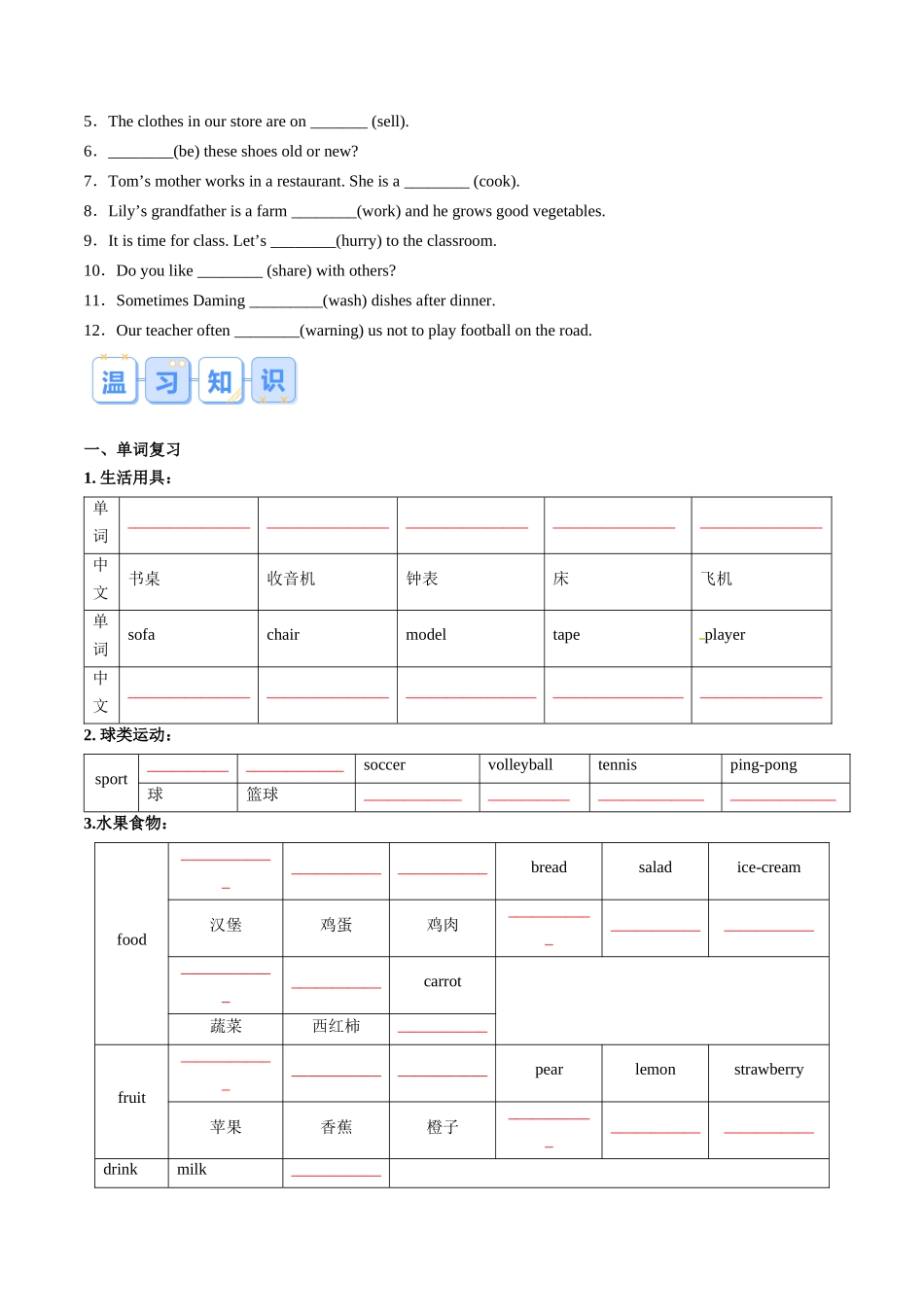 第02讲 语法综合回顾（动词、介词）& Unit 4-Unit 6核心词句回顾（原卷版）.docx_第3页