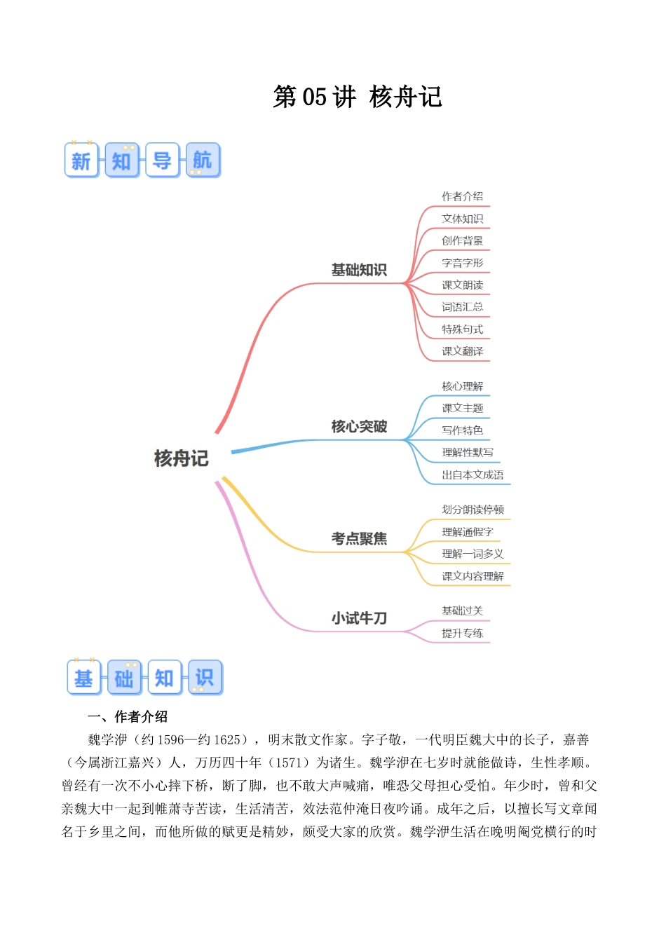 第05讲《核舟记》（原卷版）-【寒假自学课】2024年八年级语文寒假提升学与练（统编版）.docx_第1页