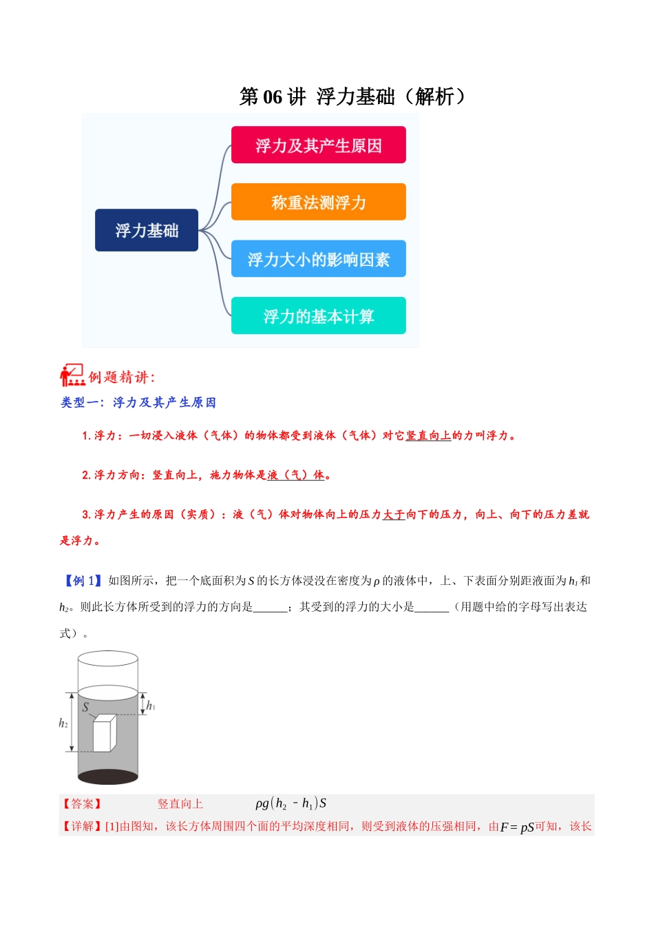 第06讲 浮力基础-2023年中考物理重点核心知识点专题讲练（全国通用）（解析版）.docx_第1页