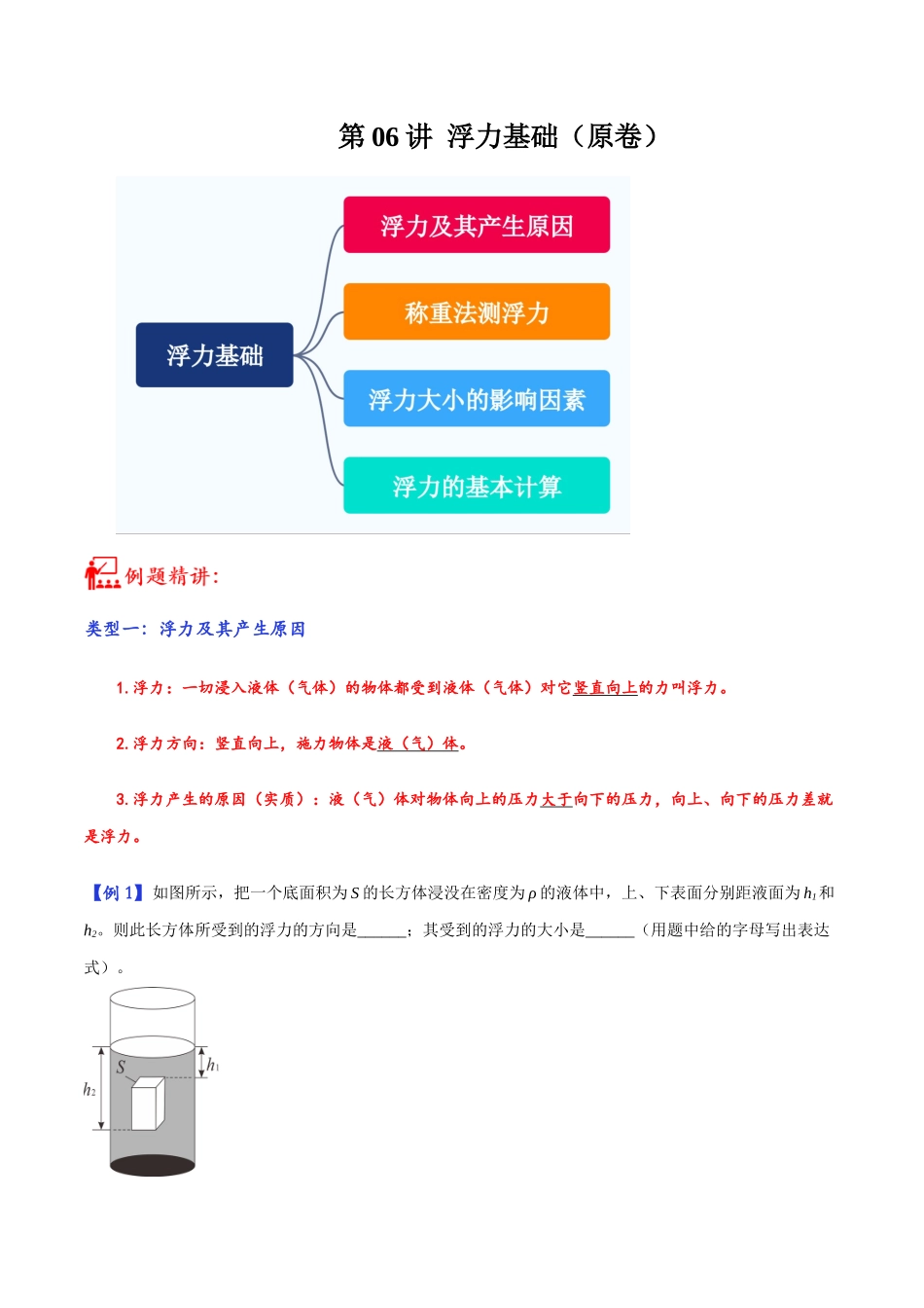 第06讲 浮力基础-2023年中考物理重点核心知识点专题讲练（全国通用）（原卷版）.docx_第1页