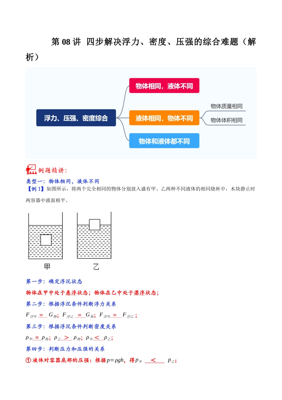 第08讲 四步解决浮力、密度、压强综合难题-2023年中考物理重点核心知识点专题讲练（全国通用）（解析版）.docx_第1页
