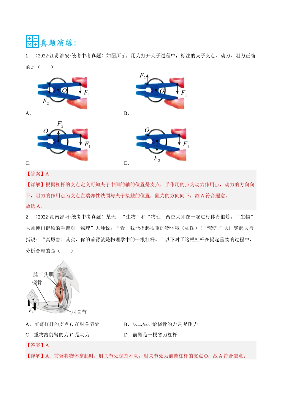 第13讲 杠杆题型分类-2023年中考物理重点核心知识点专题讲练（全国通用）（解析版）.docx_第2页