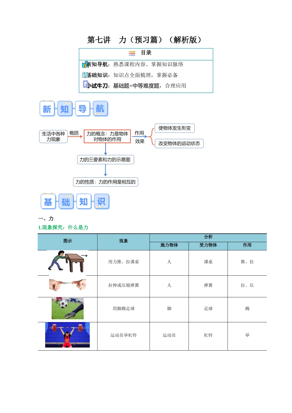第七讲  力【寒假自学课】2024年八年级物理寒假提升学与练（解析版）.docx_第1页