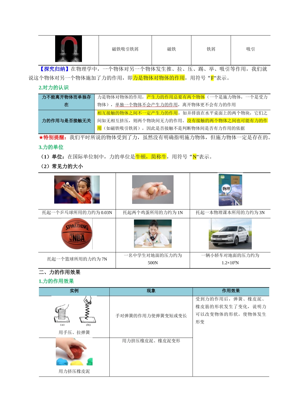 第七讲  力【寒假自学课】2024年八年级物理寒假提升学与练（解析版）.docx_第2页