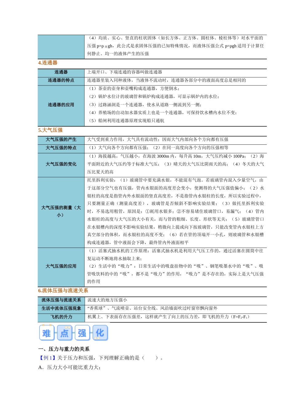 第十九讲  第九章  压强复习总结【寒假自学课】2024年八年级物理寒假提升学与练（解析版）.docx_第3页