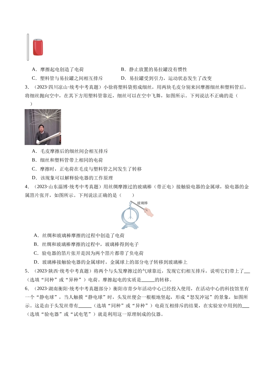 寒假作业04 两种电荷（原卷版）-【寒假分层作业】2024年九年级物理寒假培优练.docx_第2页