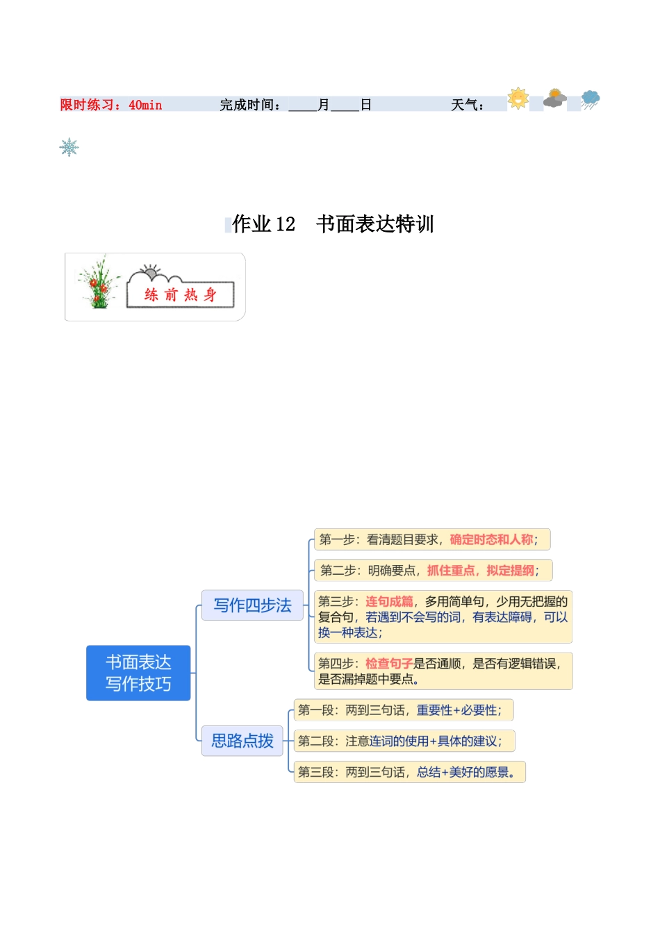 寒假作业12 书面表达特训-【寒假分层作业】2024年八年级英语寒假培优练（人教版）（解析版）.docx_第1页