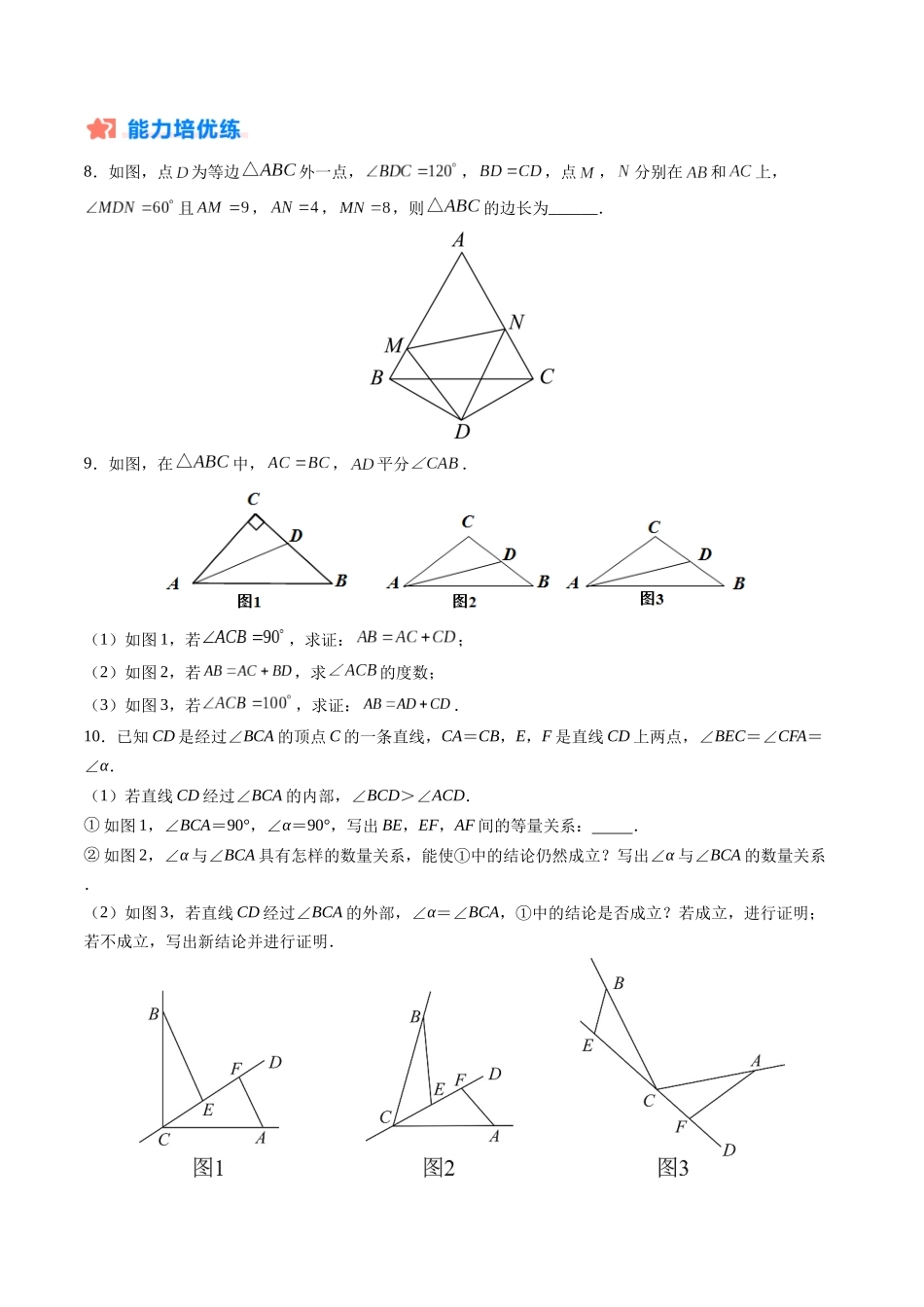 寒假作业13 全等三角形的基本模型（14道经典题型+4道中考真题）（原卷版）-【寒假分层作业】2024年八年级数学寒假培优练（人教版）.docx_第3页