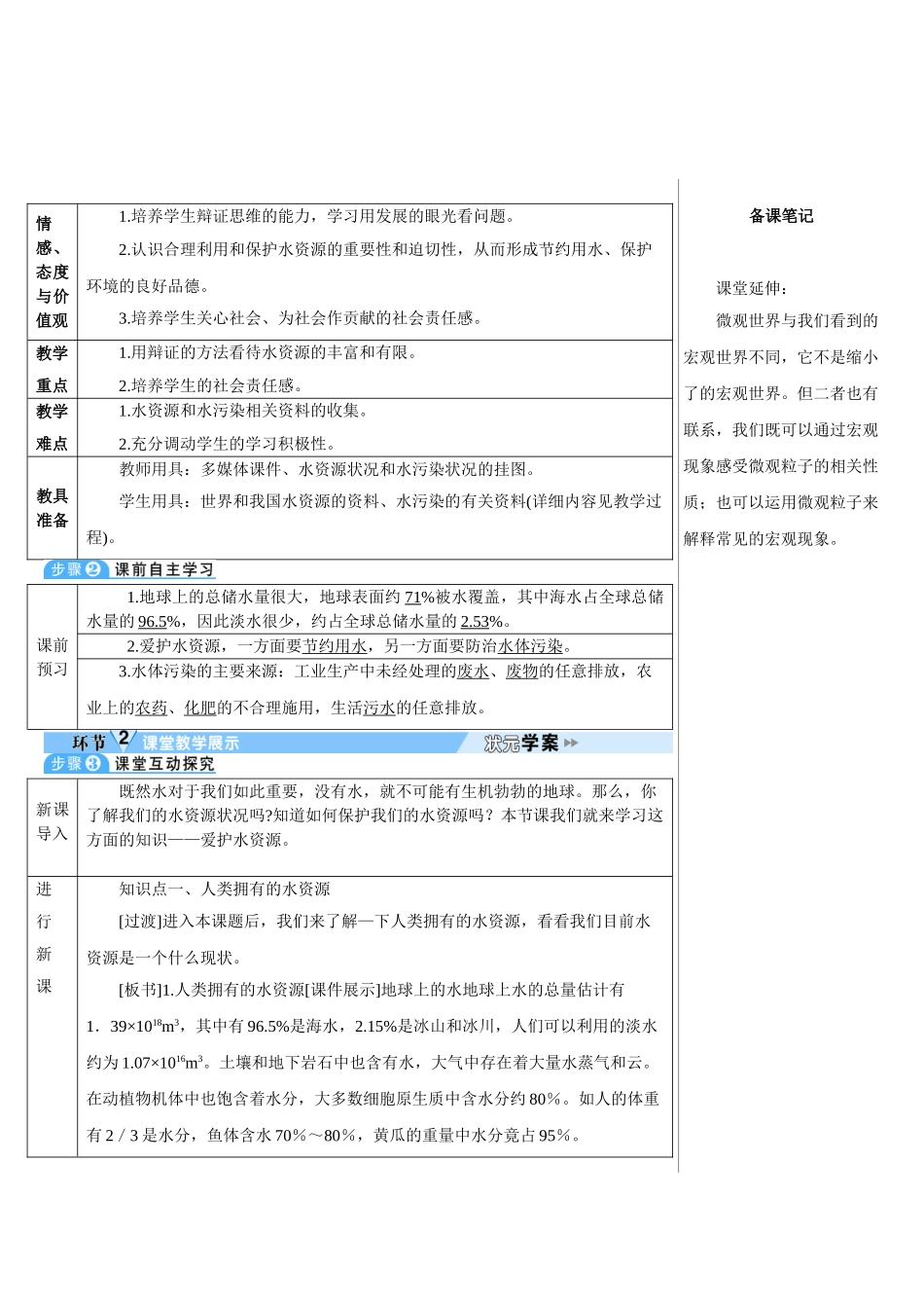 九年级化学上册人教版（创业作业）课题1 爱护水资源（导学案）.doc_第2页