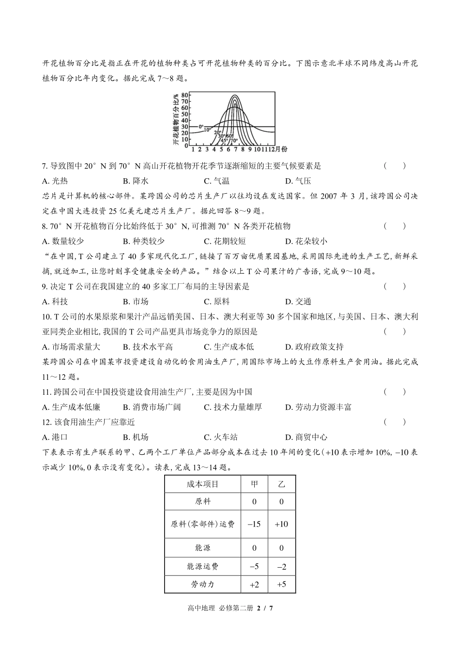 人教版2017课标高中地理必修第二册第三章综合测试试卷-含答案03.pdf_第2页