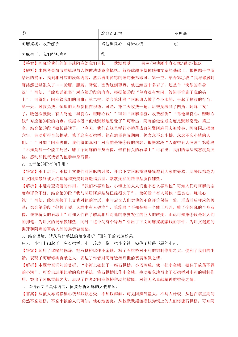 考点十三    小说阅读（好题冲关·模拟集训）（解析版）-备战2024年中考语文一轮复习考点帮（全国通用）.docx_第2页