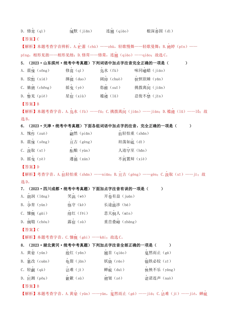 考点一  字音、字形（好题冲关）（解析版）-备战2024年中考语文一轮复习考点帮（全国通用）.docx_第2页