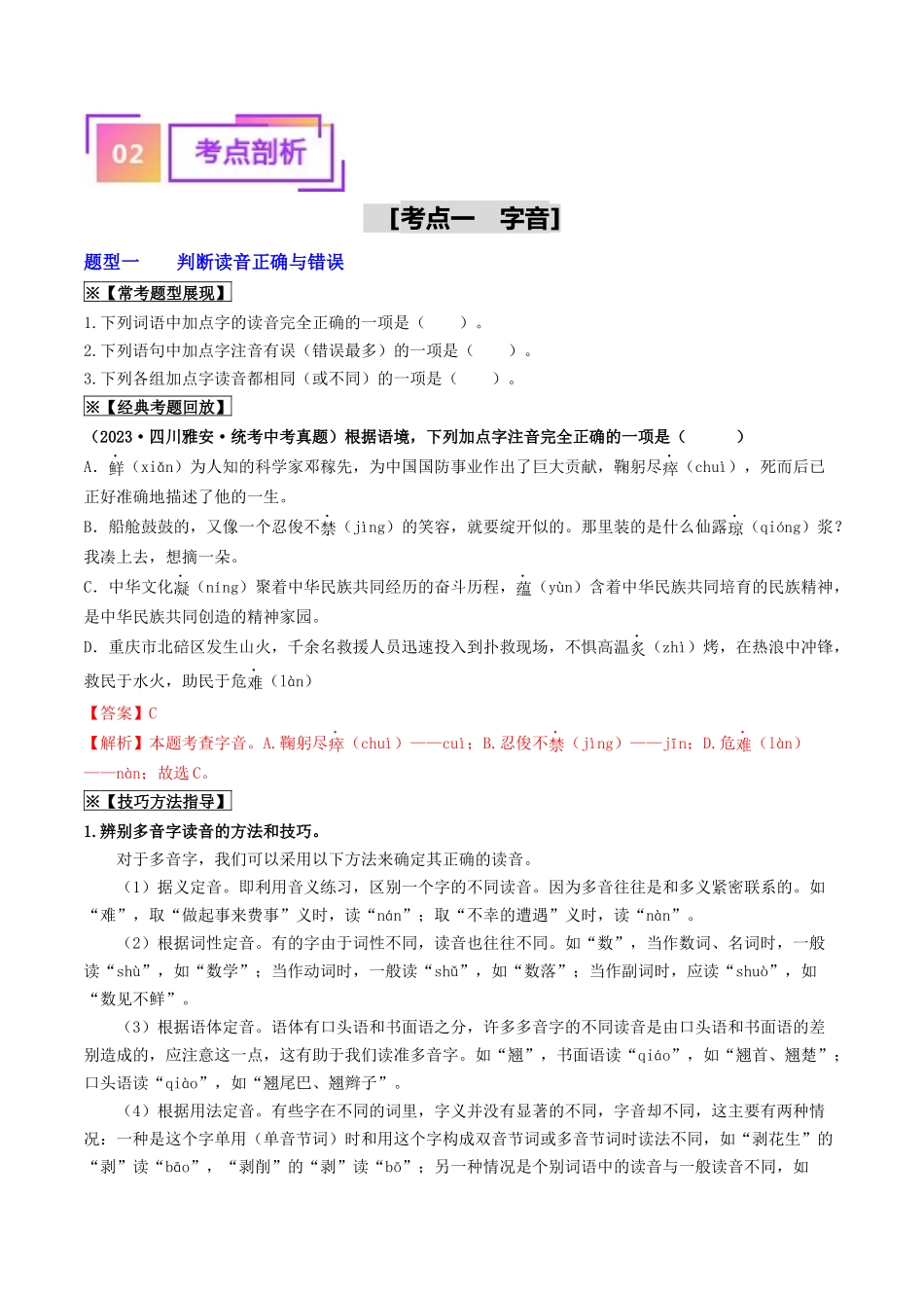 考点一  字音、字形（重难讲义）（解析版）-备战2024年中考语文一轮复习考点帮（全国通用）.docx_第2页