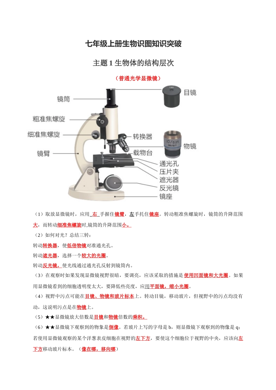 七年级上册识图知识突破-备战2024年中考生物复习重点难点易错点提分法宝.docx_第1页