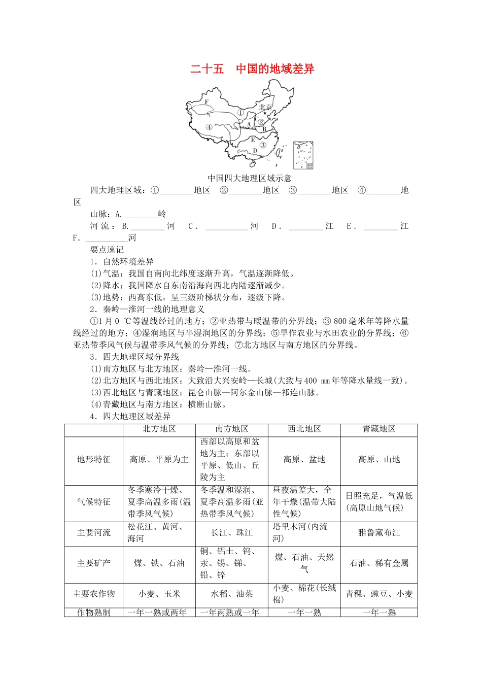 中考地理总复习二十五中国的地域差异填图速记手册.doc_第1页