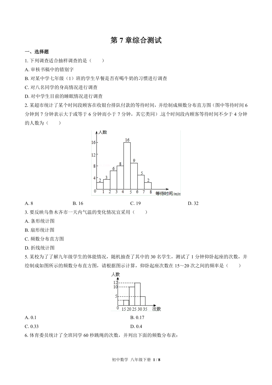 苏科版初中数学八年级下册第7章综合测试01含答案解析.pdf_第1页