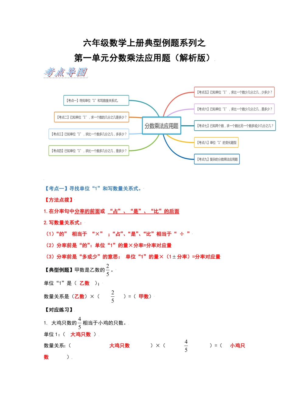 六年级数学上册典型例题系列之第一单元分数乘法应用题含答案.pdf_第1页