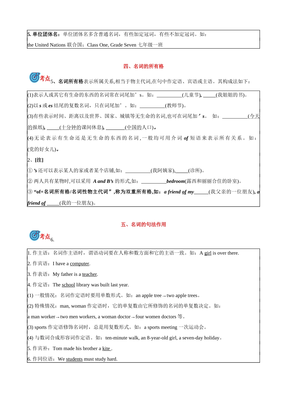 专题1.名词考点聚焦和精讲 （原卷版）-【初中英语】备战2024年中考一轮复习.docx_第3页