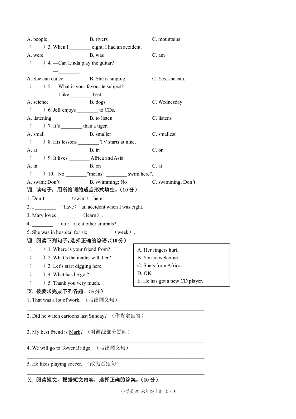 外研社版三年级起点小学英语六年级上册期末测试02含答案解析.pdf_第2页