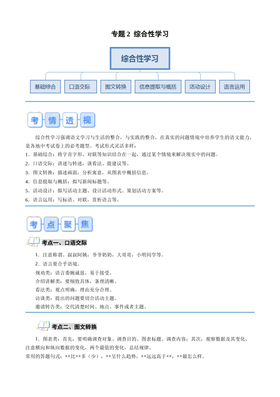 专题02 综合性学习（原卷版）-【寒假自学课】2024年七年级语文寒假提升学与练（统编版）.docx_第1页