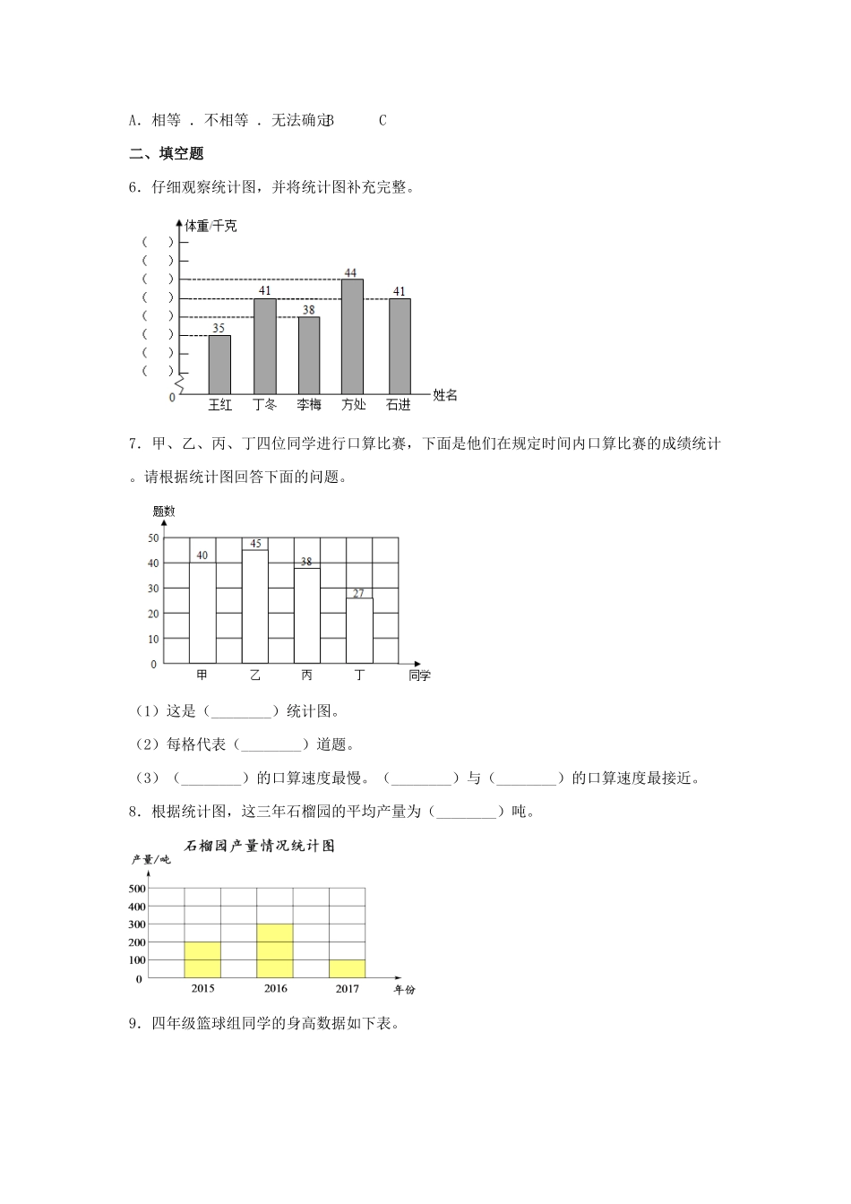 人教版【分层训练】7.2条形统计图二四年级上册数学同步练习含答案.pdf_第2页